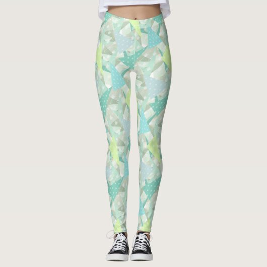 Abstracte pijldriehoek Mint Blue Aqua Patroon Leggings (Voorkant)