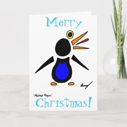 Abstracte Pinguïn "Vrolijke Kerstmis!" Kaart (Voorkant)