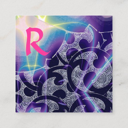 ABSTRACTE PINK BLUE PAARSE WAVES RODE RUBY MONOGRA VIERKANTE VISITEKAARTJE (Achterkant)