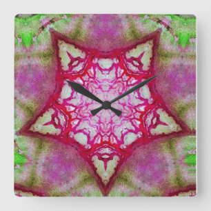 ABSTRACTE PINK FUCHSIA STAR VIERKANTE KLOK