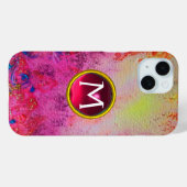 ABSTRACTE PINK PAARSE FLORAL PINK GEM MONOGRAM Case-Mate iPhone CASE (Achterkant (horizontaal))