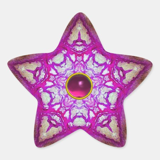 ABSTRACTE PINK PAARSE STAR MET FUCHSIA GEM STONE STER STICKER (Voorkant)