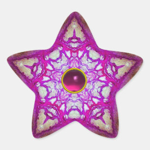 ABSTRACTE PINK PAARSE STAR MET FUCHSIA GEM STONE STER STICKER