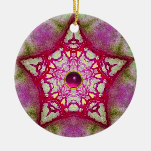 ABSTRACTE PINKBLAUWE STAR MET FUCHSIA GEM STONE KERAMISCH ORNAMENT (Voorkant)