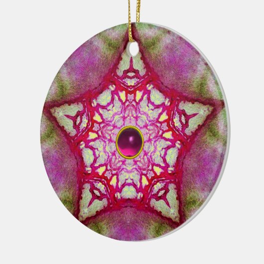 ABSTRACTE PINKBLAUWE STAR MET FUCHSIA GEM STONE KERAMISCH ORNAMENT (Links)