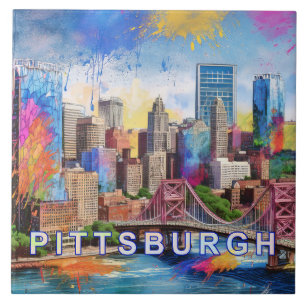 Abstracte Pittsburgh Skyline Art Modern Cityscape Tegeltje