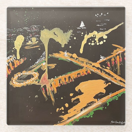 Abstracte Pittsburgh Skyline Schilderij Glazen Onderzetter (Voorkant)