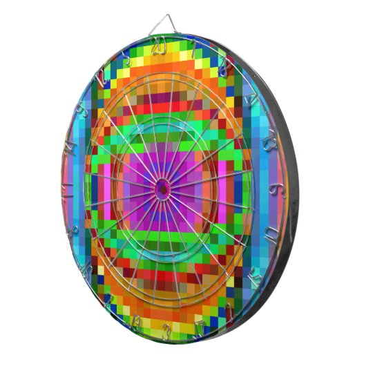 Abstracte Pixel Kunstkleurige Mozaïek Dartbord (Voorkant Rechts)