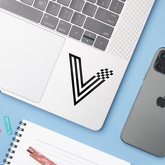 Abstracte Pixel tech V Letter Monogram Sticker (Laptop met iPhone)