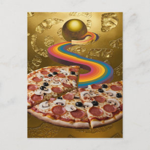 Abstracte Pizza Rainbow Gold Sci-fi Briefkaart
