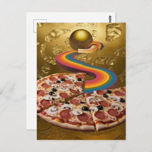 Abstracte Pizza Rainbow Gold Sci-fi Briefkaart (Voorkant / Achterkant)