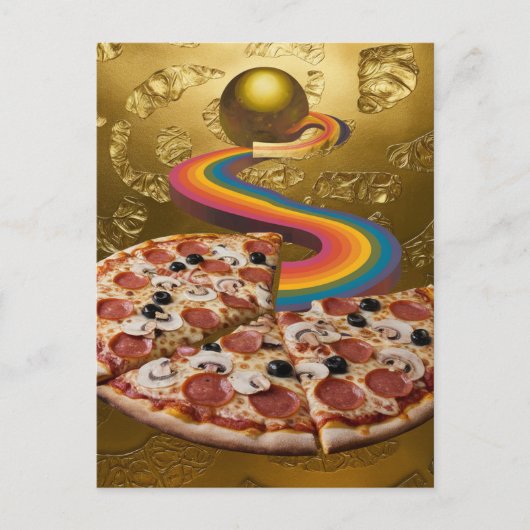 Abstracte Pizza Rainbow Gold Sci-fi Briefkaart (Voorkant)
