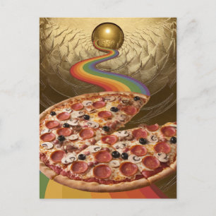 Abstracte Pizza Rainbow Gold Sci-fi Briefkaart