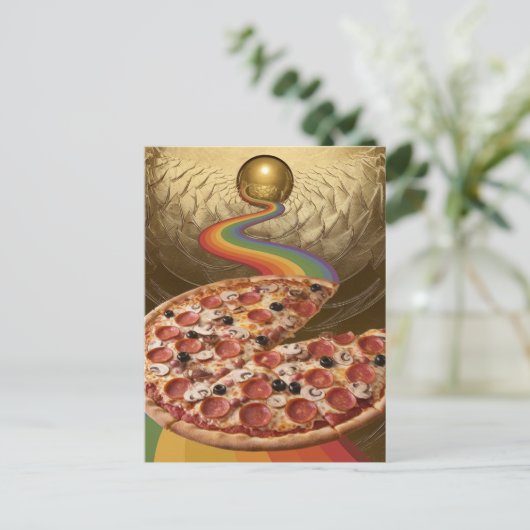 Abstracte Pizza Rainbow Gold Sci-fi Briefkaart (Staand voorkant)