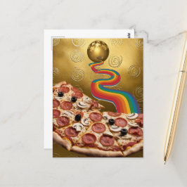 Abstracte Pizza Rainbow Gold Spirals Sci-fi Briefkaart