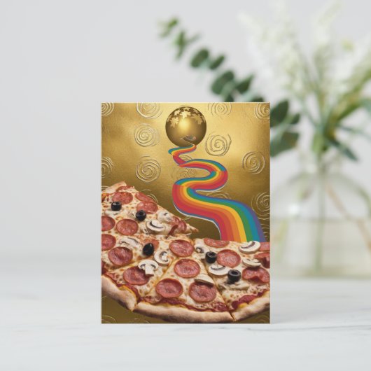Abstracte Pizza Rainbow Gold Spirals Sci-fi Briefkaart (Staand voorkant)