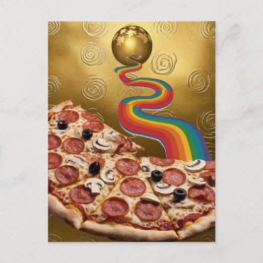 Abstracte Pizza Rainbow Gold Spirals Sci-fi Briefkaart (Voorkant)