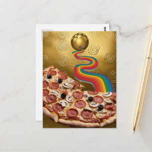 Abstracte Pizza Regenboog Gouden Spiraalvormen Sci Briefkaart