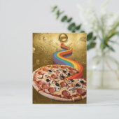 Abstracte pizza regenboog leidt van de aarde naar  briefkaart (Staand voorkant)