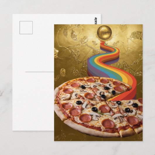 Abstracte pizza regenboog leidt van de aarde naar  briefkaart (Voorkant / Achterkant)