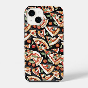 Abstracte pizzaplakjes op een zwarte achtergrond iPhone 14 hoesje