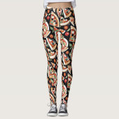 Abstracte pizzaplakjes op een zwarte achtergrond leggings (Voorkant)