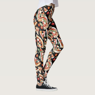 Abstracte pizzaplakjes op een zwarte achtergrond leggings