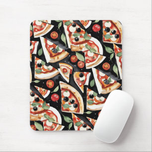 Abstracte pizzaplakjes op een zwarte achtergrond muismat