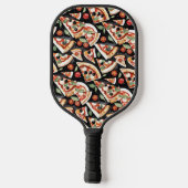 Abstracte pizzaplakjes op een zwarte achtergrond pickleball paddle (Achterkant)