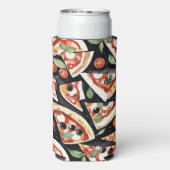 Abstracte pizzapointen op een zwarte achtergrond seltzer blikjeskoeler (Seltzer Achterkant)