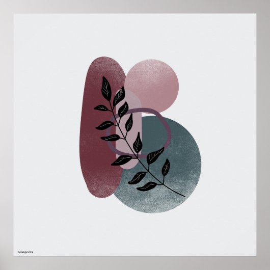 Abstracte planten en vormen van de Burgundy boho-m Poster (Voorkant)