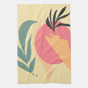 Abstracte Planten Illustratie Vormen Roze Geel Theedoek