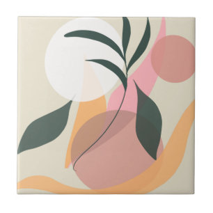 Abstracte Planten Illustratie Vormen Roze Groenele Tegeltje