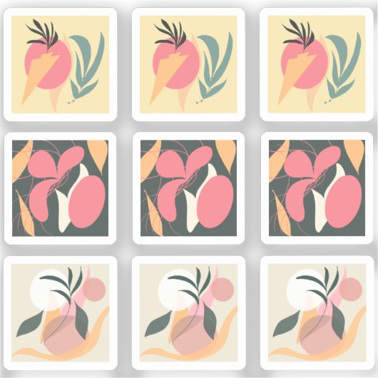 Abstracte Planten Tekening Omlijst Sticker (Voorkant)