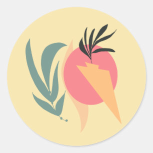 Abstracte Plantillustratie Vormen Roze Geel Ronde Sticker