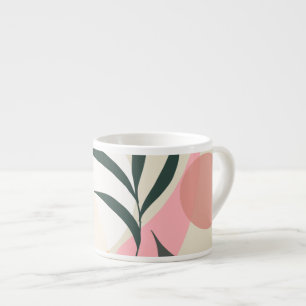 Abstracte Plantillustratie Vormen Roze Groenelemen Espresso Kop