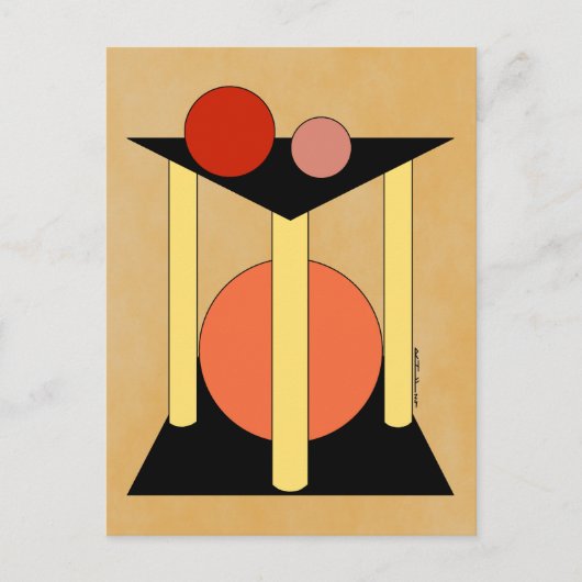 Abstracte platformen, pilaren en cirkels briefkaart (Voorkant)