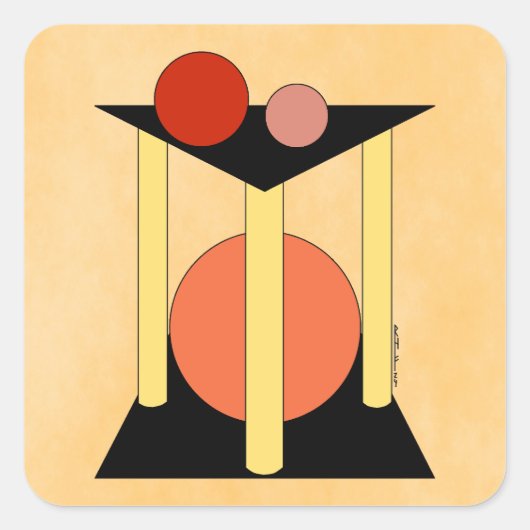 Abstracte platforms, pilaren en cirkels vierkante sticker (Voorkant)