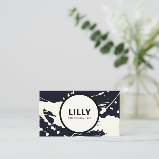 Abstracte platter met standaard zwart wit verf visitekaartje (Staand voorkant)