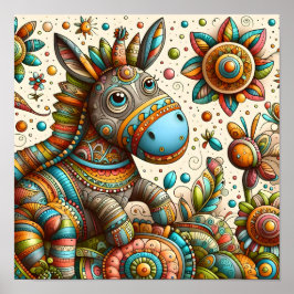 Abstracte Pony kunst voor kinderen Poster