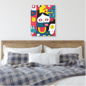 Abstracte Pop Art Faces – Modern Doodle Expression Canvas Afdruk (Insitu (Slaapkamer))