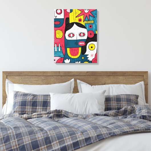 Abstracte Pop Art Faces – Modern Doodle Expression Canvas Afdruk (Insitu (Slaapkamer))