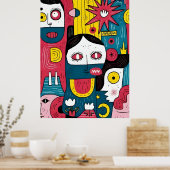 Abstracte Pop Art Faces – Modern Doodle Expression Poster (Keuken)