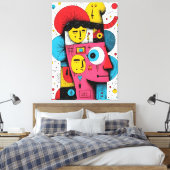 Abstracte Pop Art Faces – Surreal Doodle Expressio Canvas Afdruk (Insitu (Slaapkamer))
