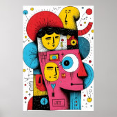 Abstracte Pop Art Faces – Surreal Doodle Expressio Poster (Voorkant)
