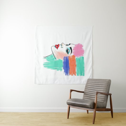 Abstracte Pop Art Woman Tapestry Wandkleed (In Situ (horizontaal))