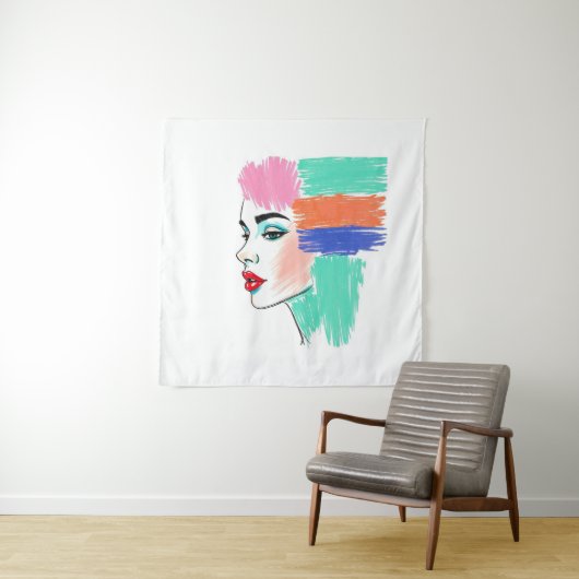 Abstracte Pop Art Woman Tapestry Wandkleed (In situ)
