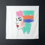 Abstracte Pop Art Woman Tapestry Wandkleed<br><div class="desc">Voeg een levendige en moderne touch toe aan uw ruimte met dit opvallende wandtapijt. Met een gestileerd profiel van een vrouw met gedurfde make-up en abstracte kleurblokken voor haar, combineert dit stuk mode-illustratie met een gevoeligheid voor pop art. De schetsmatige, getextureerde lijnen voegen een unieke artistieke flair toe aan dit...</div>