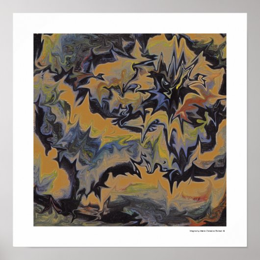 Abstracte Pop Fine Art Cool Retro Donkerblauw Geel Poster (Voorkant)