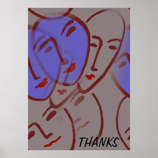 Abstracte Poster met Blauwe Gezichten (Voorkant)